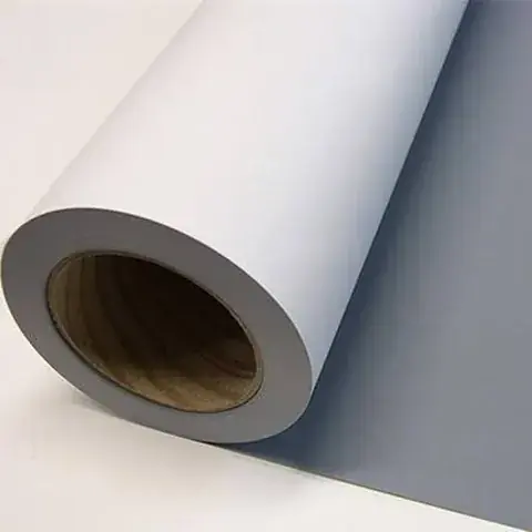 Anti-curling display banner vinyl for roll-up or display banner applications
