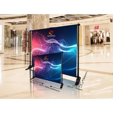 Scalable banner display structure, width 1.9-3 m and height 0.95-2.3 m